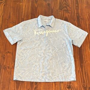 Cafe Luna bout me Ferragamo Light Blue Floral Men's Shirt